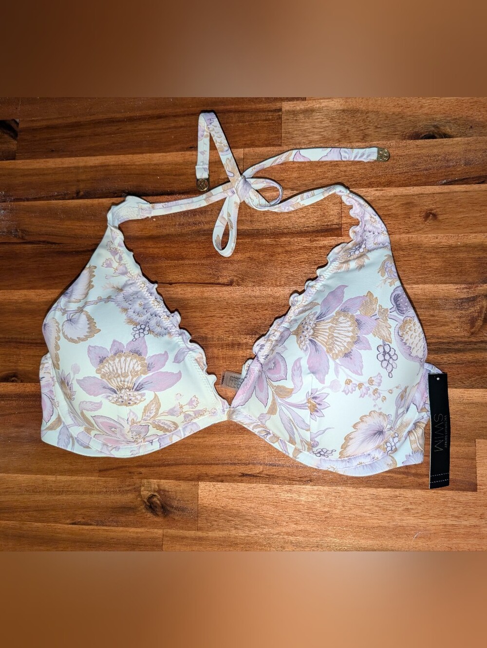 Victoria's Secret Floral Halter Bikini Top - Lilac & Cream 36C